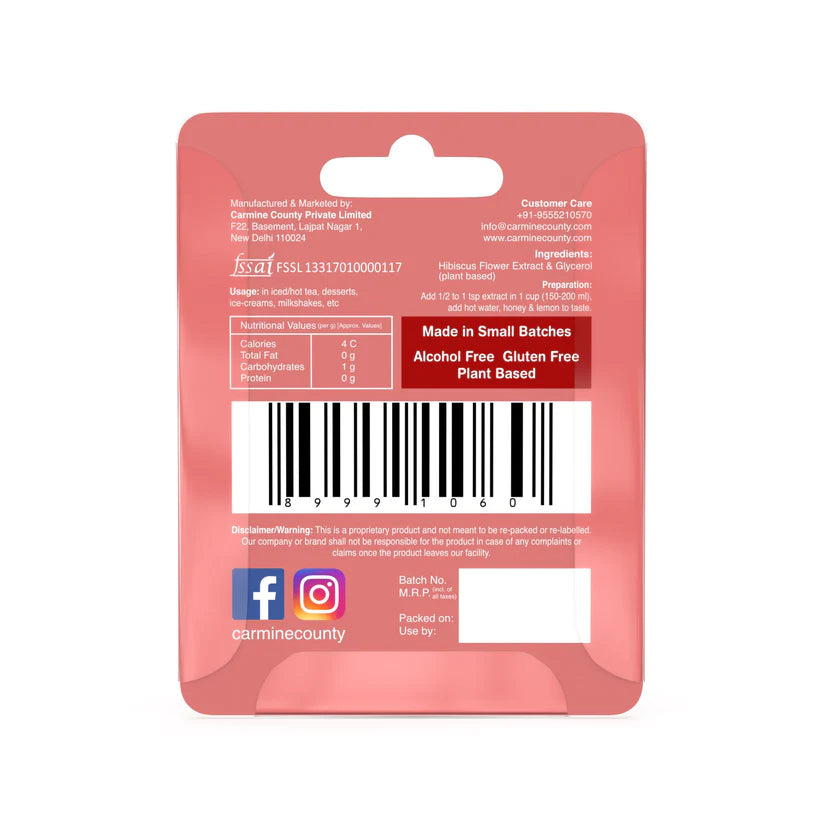Hibiscus Flower Extract | All Natural – Vegan, Gluten Free, Alcohol Free, No added Sugar & No Artificial Ingredients – Carmine County – 10ml