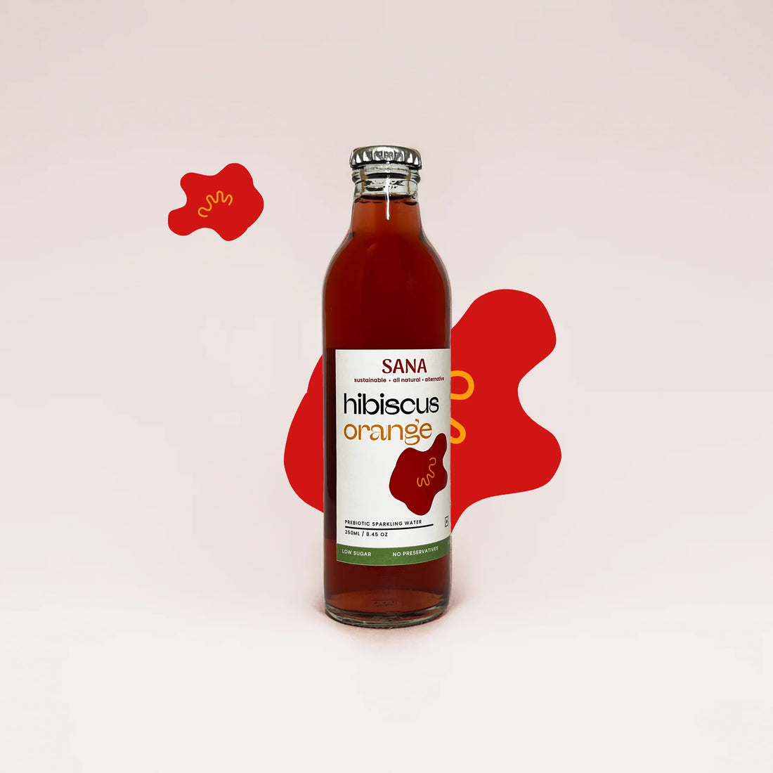 Sparkling Water | Hibiscus Orange Prebiotic Sparkling Water - Supports Digestive Health – All Natural – No Added Preservatives & Chemical Free – Sana Health First – 250ml