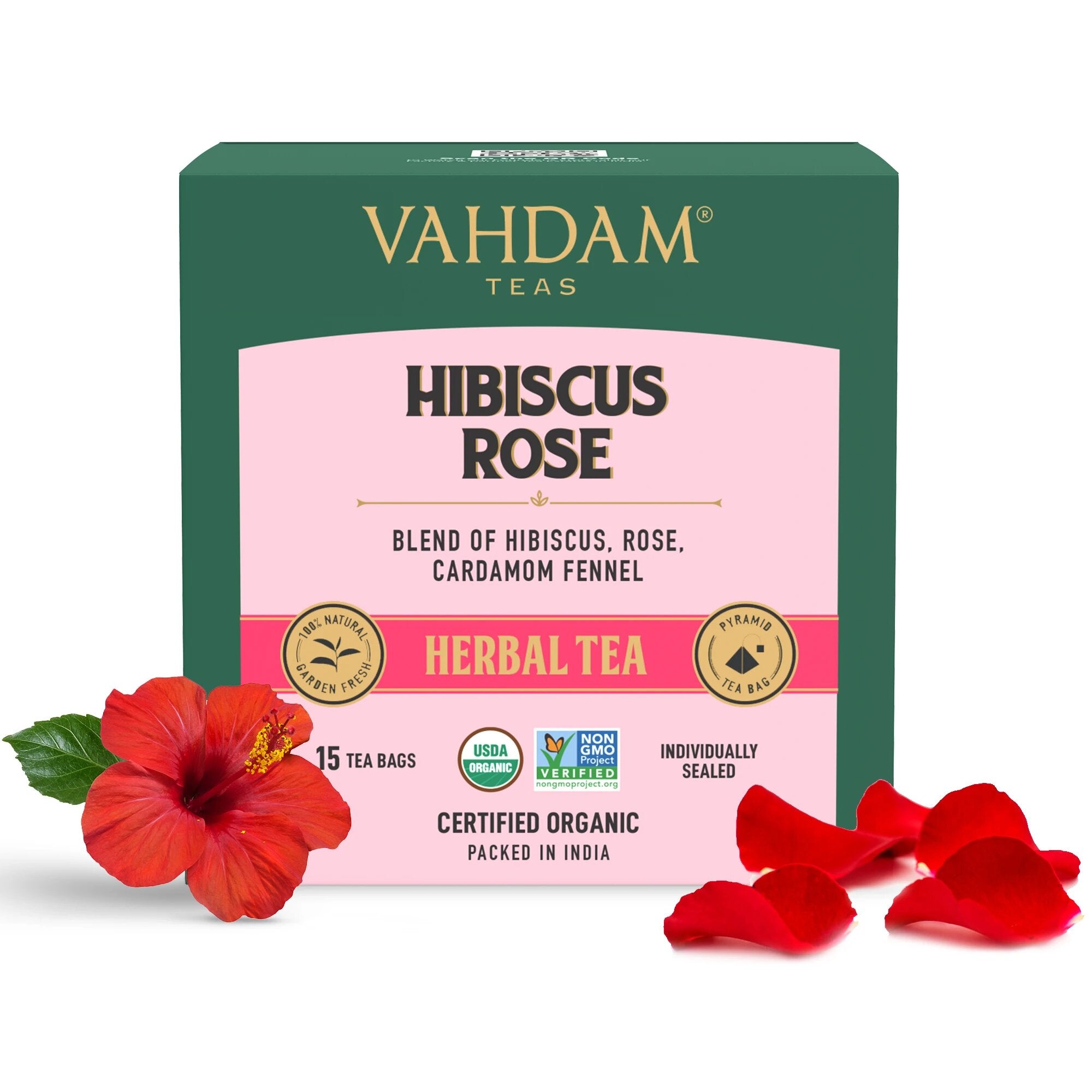 Hibiscus Rose Herbal Tea – Vahdam – 15Tea Bags