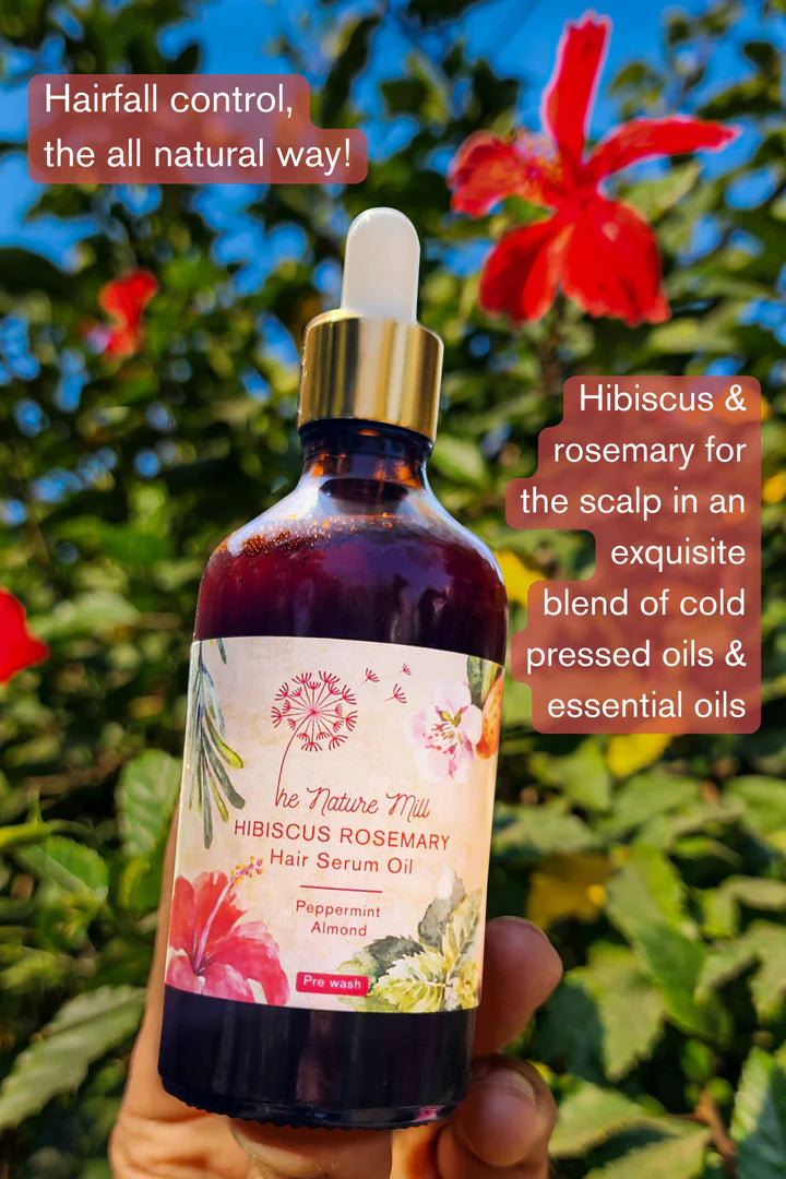 Hair Serum Oil | Hibiscus Rosemary Hair Serum Oil (Peppermint Almond) - Pre Wash - The Nature Mill – 100ml