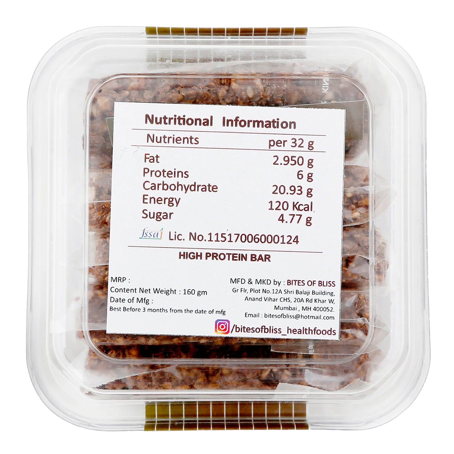 High Protein Bar | No Added Preservatives, No Added Sugar &amp;amp; Rich In Protein – Bites Of Bliss – 160gm