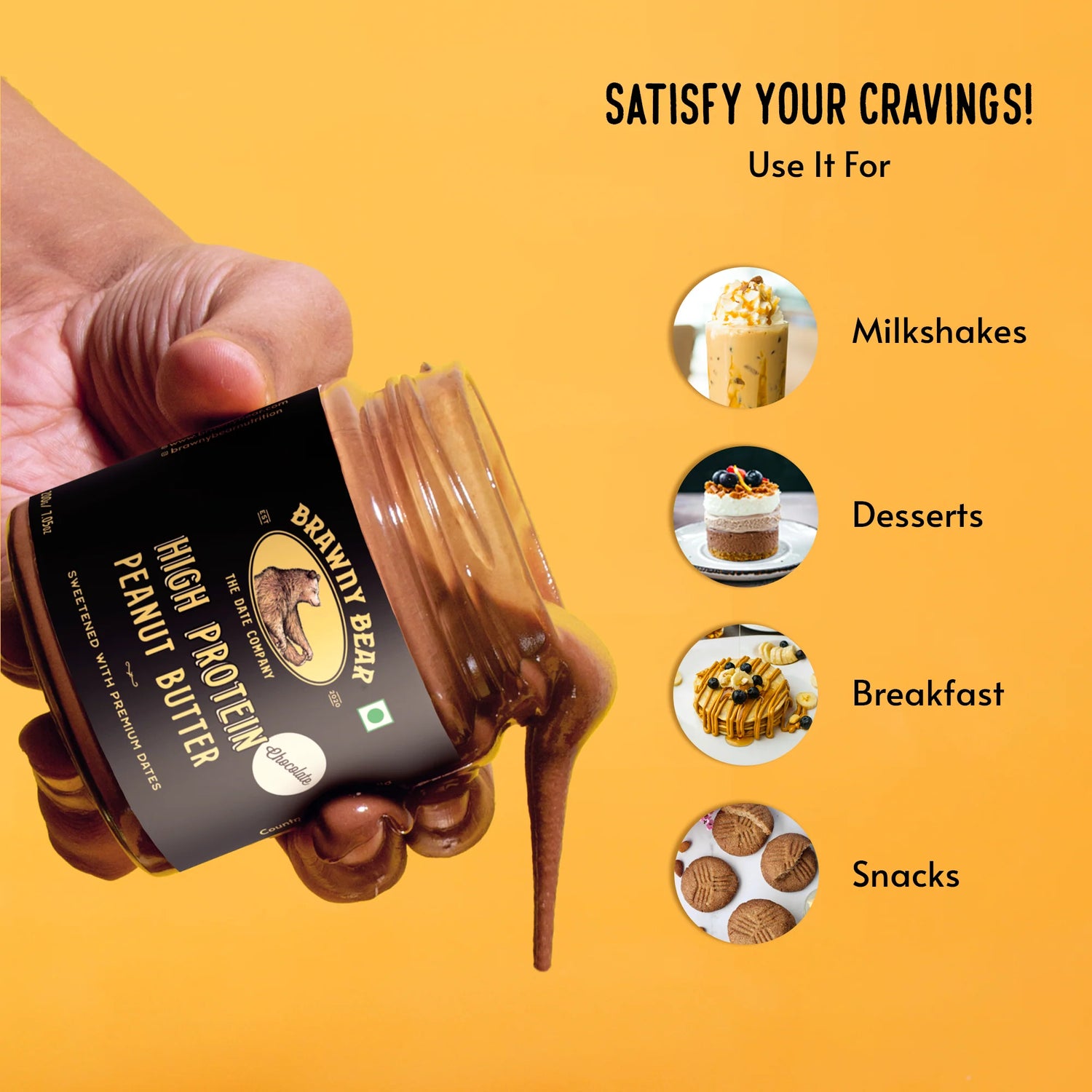 Peanut Butter | Chocolate (Sweetened With Premium Dates) - 10gm Protein Per Serve - No Added Sugar &amp;amp; No Preservatives - Brawny Bear - 200gm