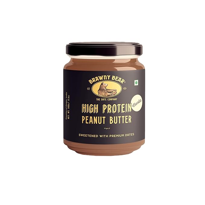 Peanut Butter | Chocolate (Sweetened With Premium Dates) - 10gm Protein Per Serve - No Added Sugar & No Preservatives - Brawny Bear - 200gm