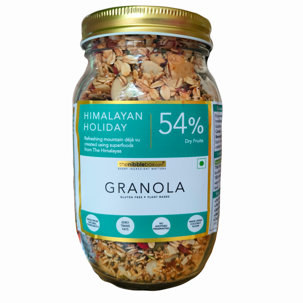 Granola | Himalayan Holiday - 54% Dry Fruits - Vegan, Gluten Free &amp;amp; Zero Processed Sugar - The Nibble Box - 500gm