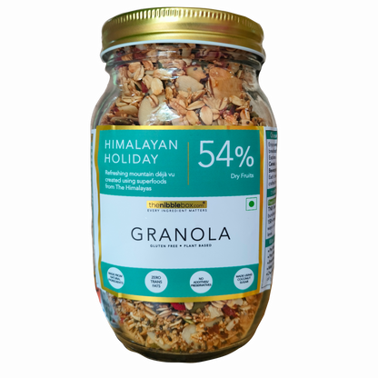 Granola | Himalayan Holiday - 54% Dry Fruits - Vegan, Gluten Free &amp;amp; Zero Processed Sugar - The Nibble Box - 500gm