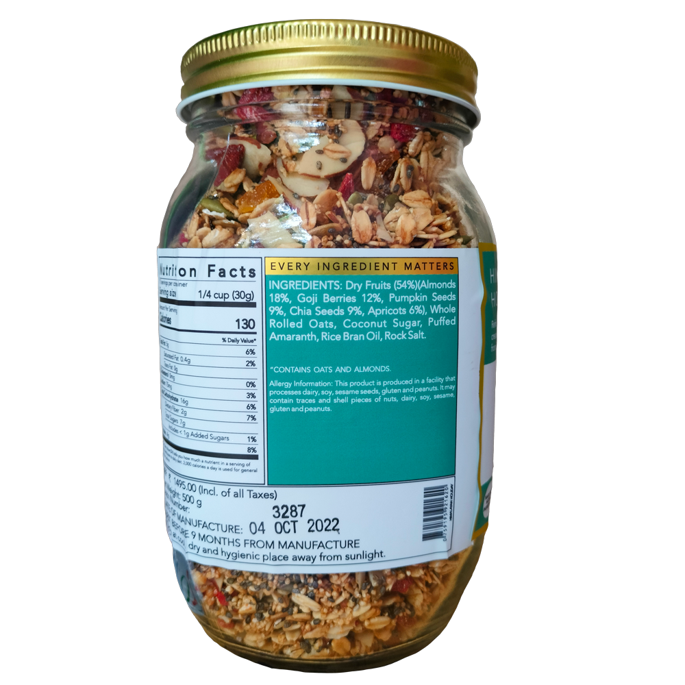 Granola | Himalayan Holiday - 54% Dry Fruits - Vegan, Gluten Free &amp;amp; Zero Processed Sugar - The Nibble Box - 500gm