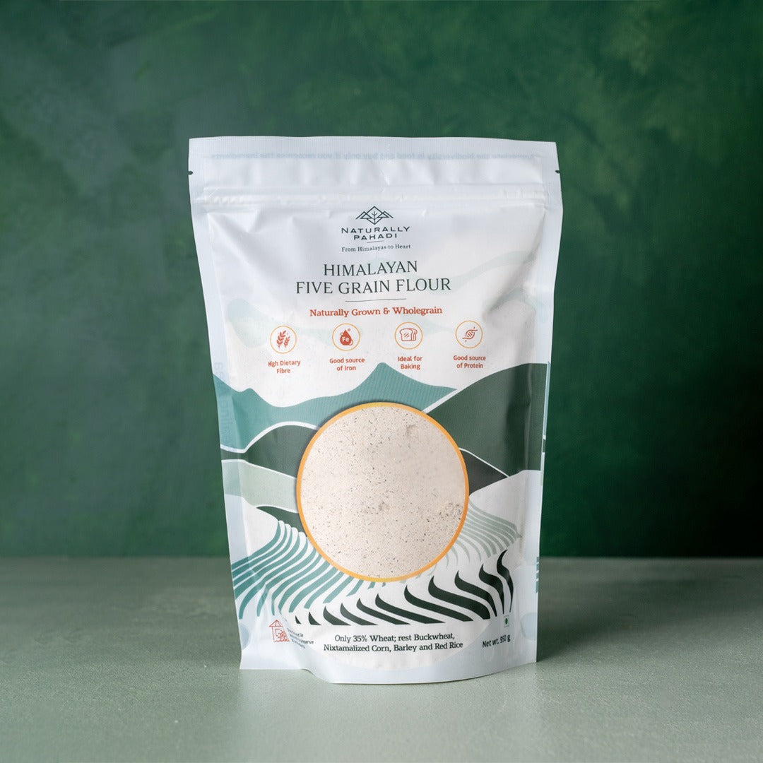 Flour | Himalayan Five Grain Pre Diabetic Flour - Multigrain Atta - High In Fibre, Protein, Low In Carb, No Bleaching &amp; No Added Preservatives - Naturally Pahadi - 950gm