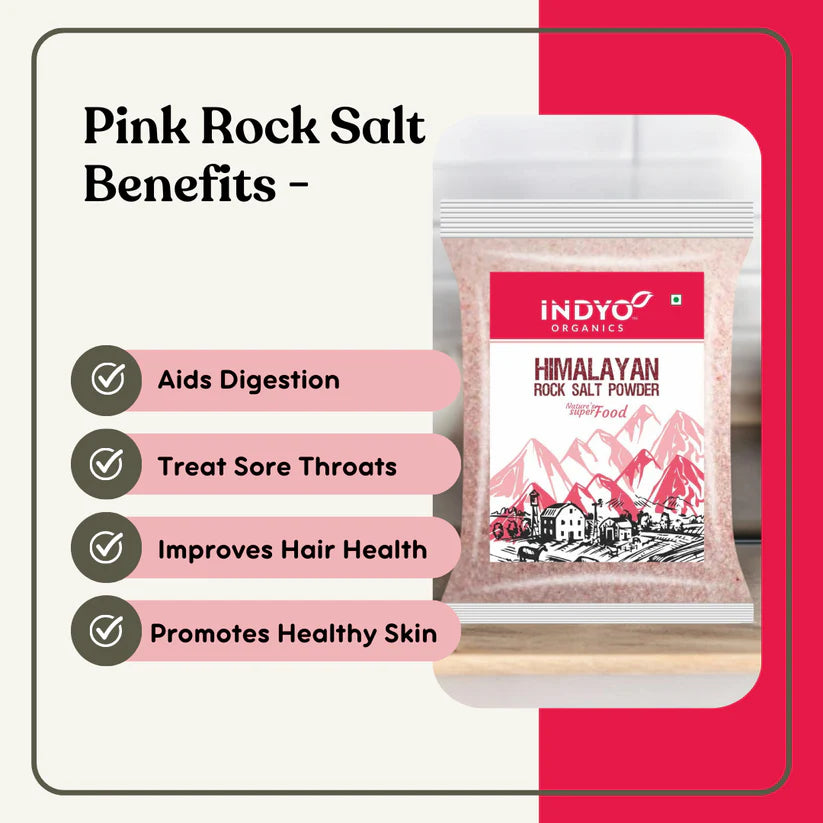 Salt | Pink Rock Salt Powder - 100% Natural - Naturally High In 84+ Different Trace Minerals For Healthy Lifestyle - Indyo Organics - 900gm