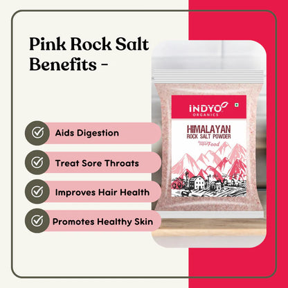 Salt | Pink Rock Salt Powder - 100% Natural - Naturally High In 84+ Different Trace Minerals For Healthy Lifestyle - Indyo Organics - 900gm