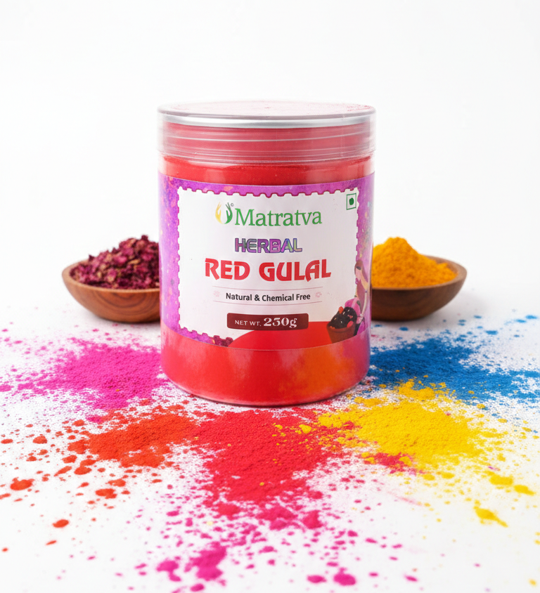 Holi Gulal | Herbal Red Gulal – Natural &amp; Chemical Free –Hand Made, Farm Fresh- No Artificial Perfumes, No Synthetic Dyes &amp; Stain Free – Matratva -250gm
