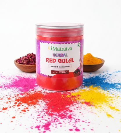 Holi Gulal | Herbal Red Gulal – Natural &amp; Chemical Free –Hand Made, Farm Fresh- No Artificial Perfumes, No Synthetic Dyes &amp; Stain Free – Matratva -250gm