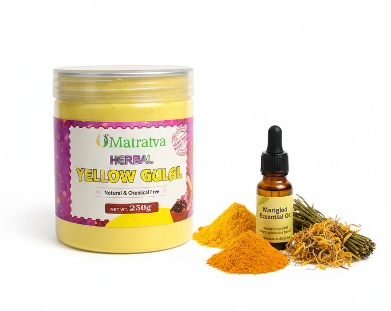 Holi Gulal | Herbal Yellow Gulal – Natural &amp; Chemical Free –Hand Made, Farm Fresh- No Artificial Perfumes, No Synthetic Dyes &amp; Stain Free – Matratva -250gm