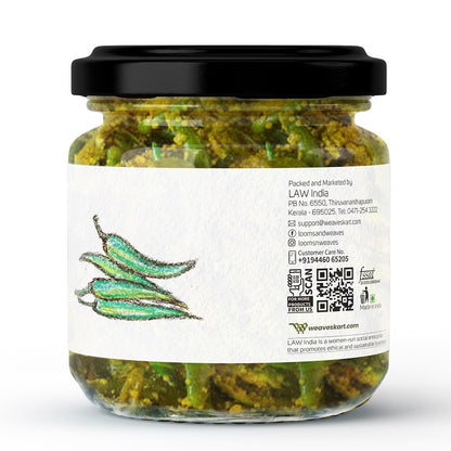 Pickle | Green Chilli Pickle - Traditional Recipe – Handmade – Organically Ingredients – Vegan, Gluten Free, Preservatives Free &amp; Chemical Free – Loom And Weaves – 250gm