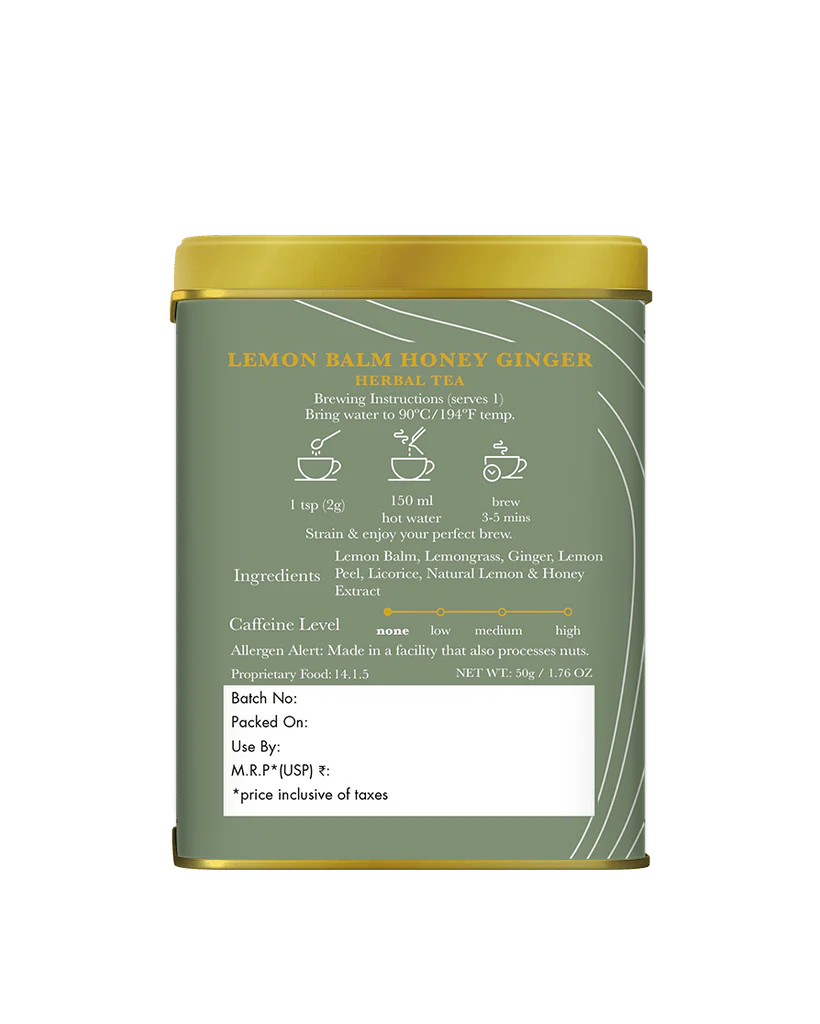 Tea | Honey Balm Honey Ginger - Herbal Tea - Warm Spicy Notes - Organic - Caffeine Free - Luxmi Estates – 50gm