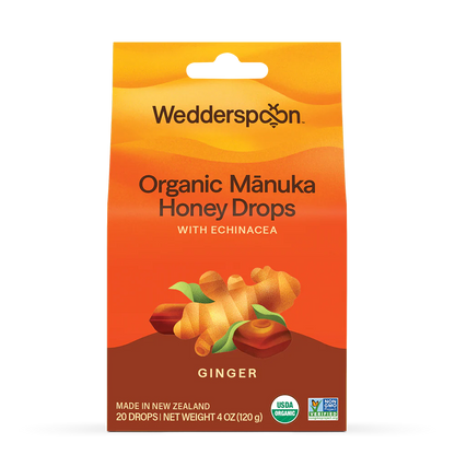 Manuka Honey Drops With Echinacea - Ginger - USDA Organic - Wedderspoon - 20 Drops (120gm)