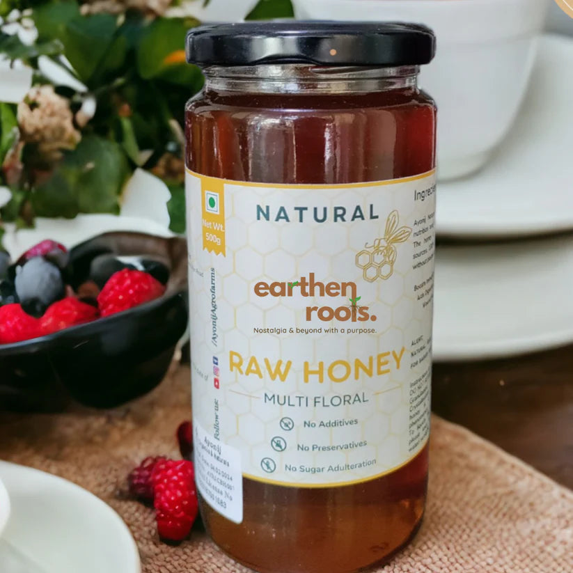 Honey | Natural Raw Honey (Multi-Floral)  - Pure &amp; Unprocessed  -  No Preservatives, No Sugar Adulteration - Earthen Roots - 500gm