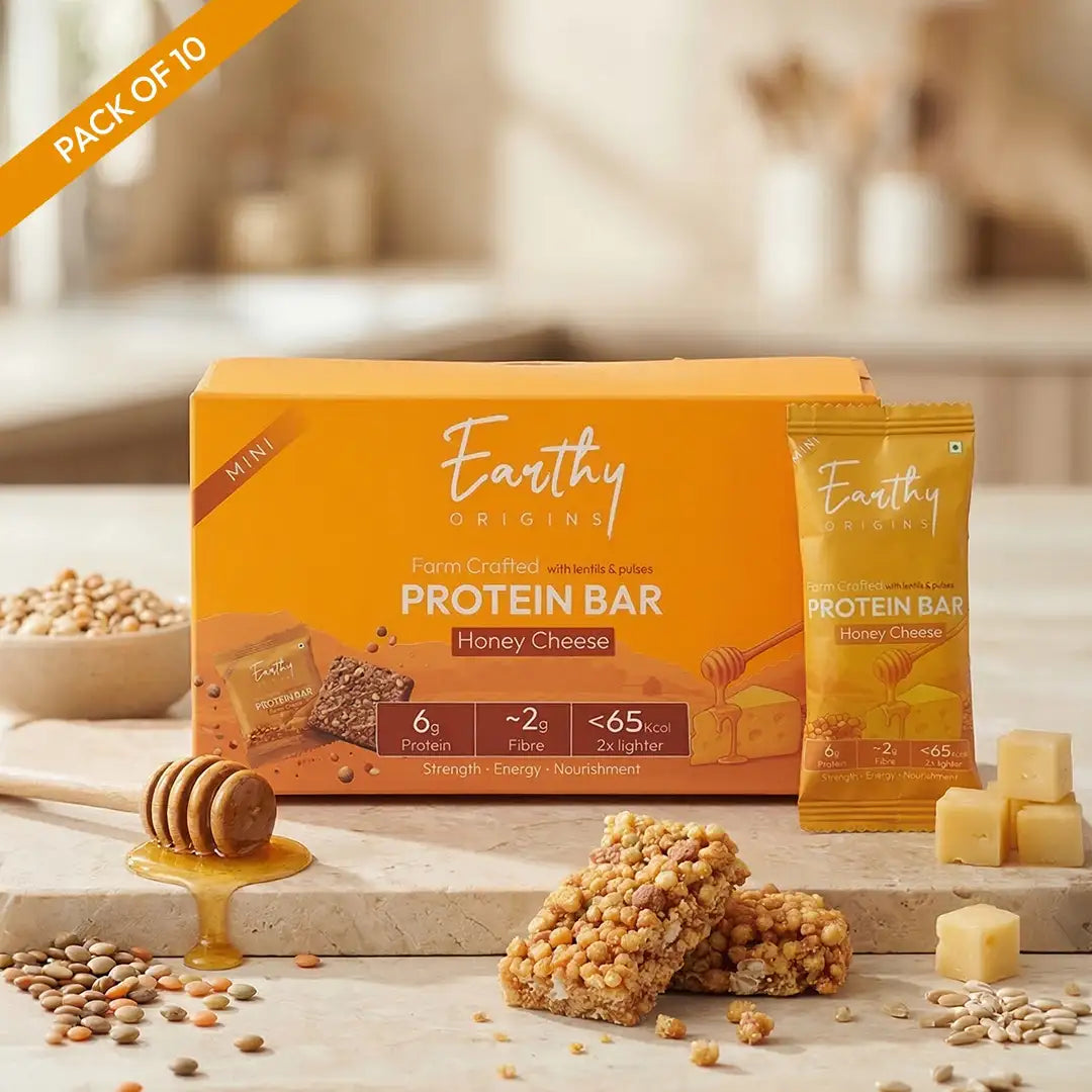 Bar |Plant Protein Bar with Lentils (Honey Cheese) – 6g Protein – Gluten Free, No Added Sugar, No Added Preservatives, No Artificial flavours, No Palm Oil– Earthy Origins – 15gm