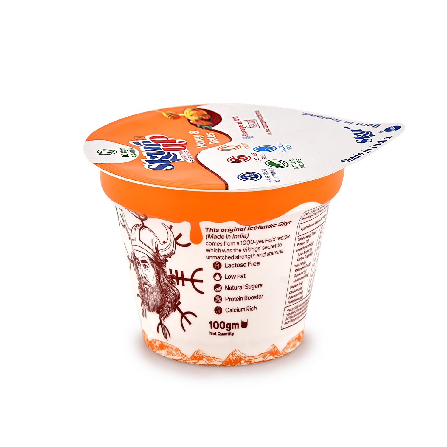 Yogurt | Honey &amp;amp; Dates (Made From A2 Milk) - Natural Sugar, 10.8gm Protein, Fat Free &amp; Lactose Free - Skyrrup - 100gm