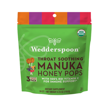 Manuka Honey Pops. - Throat Soothing - With RDI Vitamin C - USDA Organic - Wedderspoon (118gm)