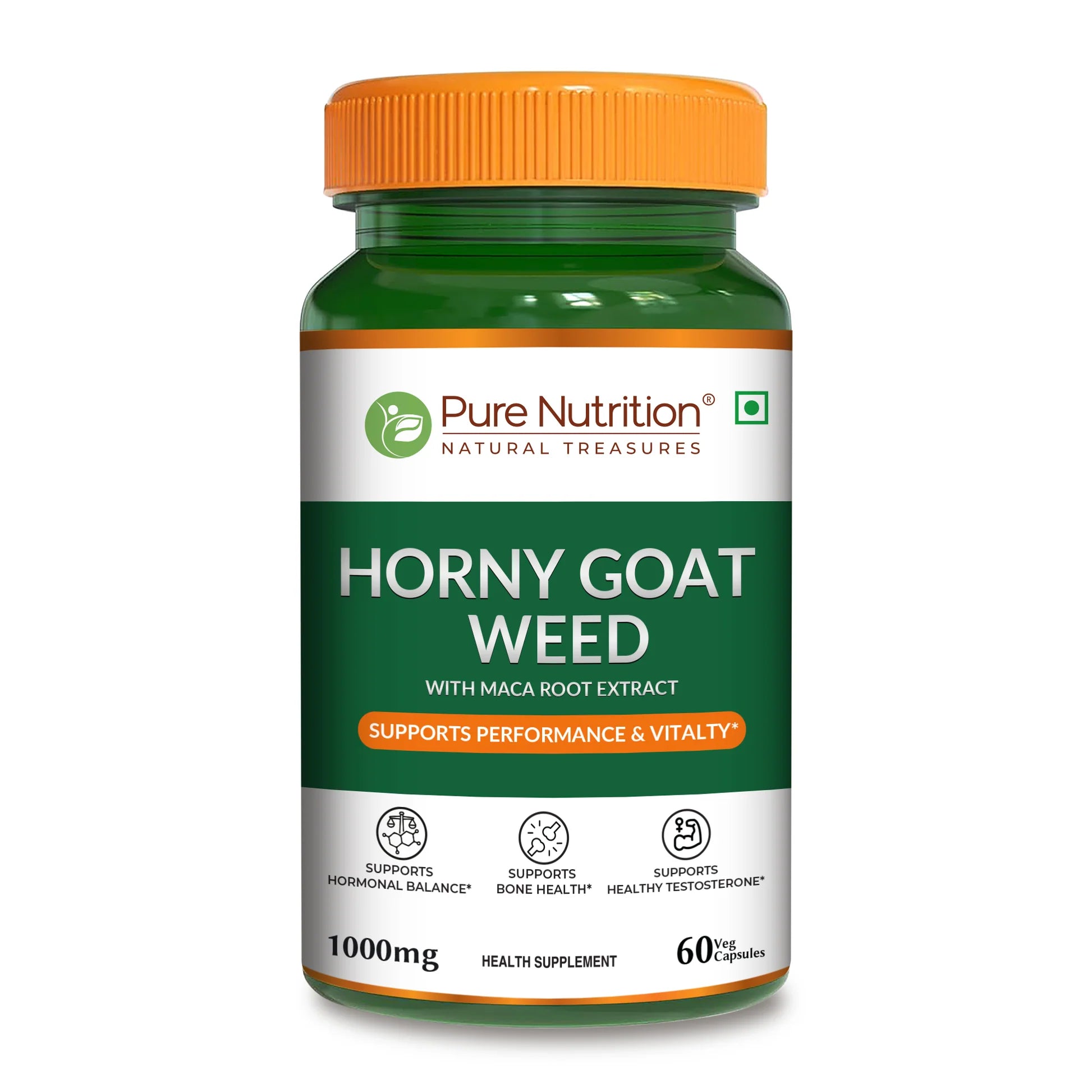 Horny Goat Weed | Maca Root Extract - Support Hormonal Balance, Support Bone Health - Pure Nutrition - 1000mg - 60 Veg Capsules