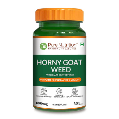 Horny Goat Weed | Maca Root Extract - Support Hormonal Balance, Support Bone Health - Pure Nutrition - 1000mg - 60 Veg Capsules