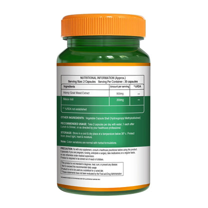 Horny Goat Weed | Maca Root Extract - Support Hormonal Balance, Support Bone Health - Pure Nutrition - 1000mg - 60 Veg Capsules