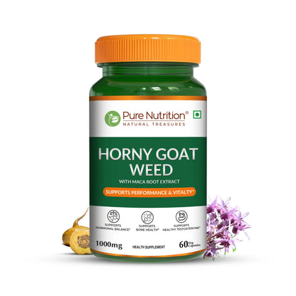 Horny Goat Weed | Maca Root Extract - Support Hormonal Balance, Support Bone Health - Pure Nutrition - 1000mg - 60 Veg Capsules