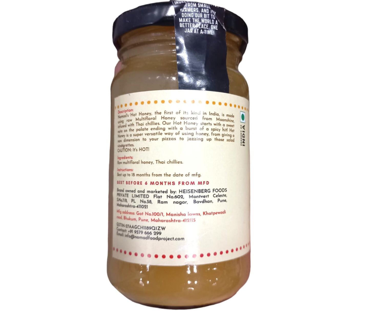 Honey | Hot Honey (Infused With Thai Chillies) - Made With Multifloral Honey - Nomad Food Project - 200gms