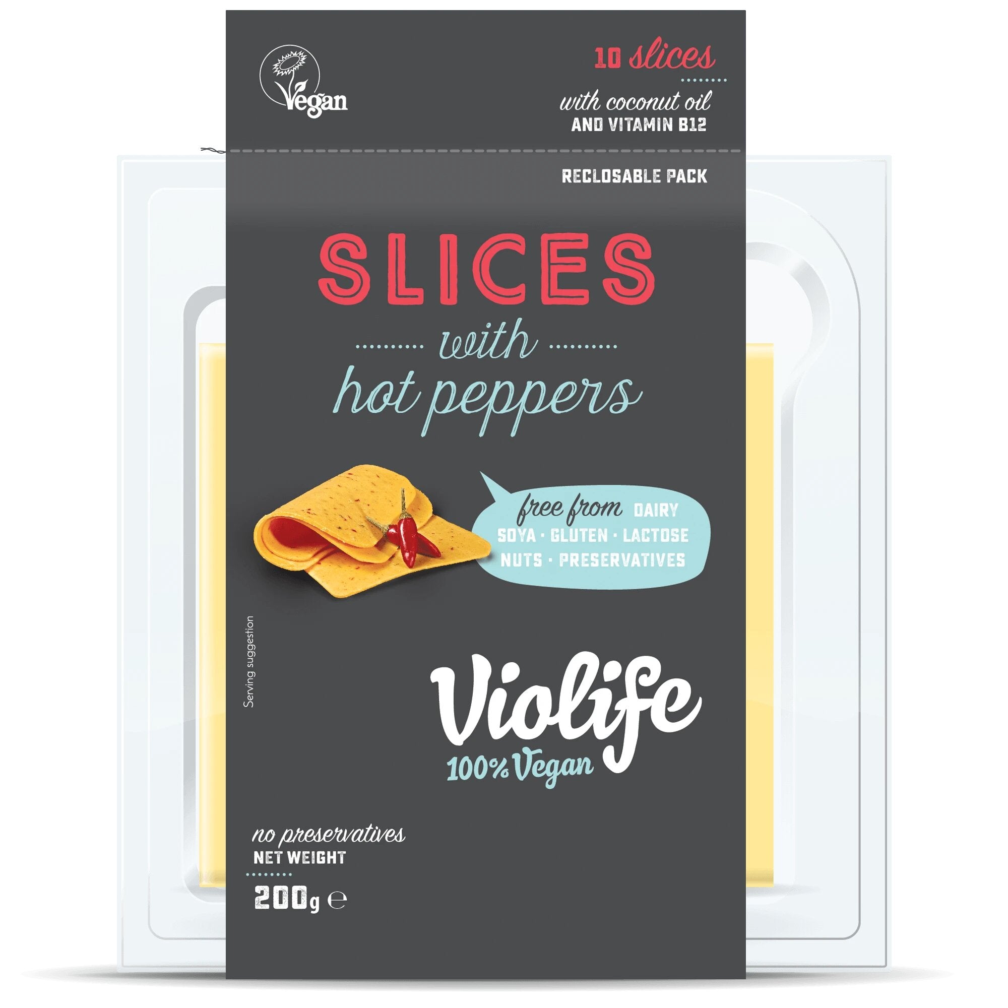 Vegan Cheese | (Hot Peppers) Cheese Slices – Vegan &amp;amp; Lactose Free - VioLife – 200gm