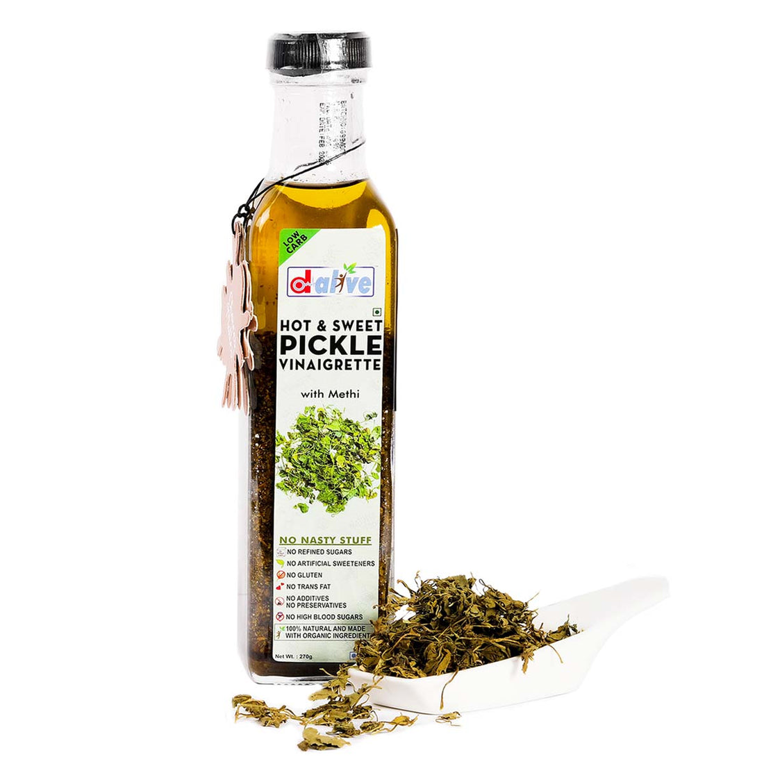 Hot &amp;amp; Sweet Pickle Vinaigrette - Vegan, Gluten Free, No Refined Sugar, High Protein, Keto Friendly, Low Fat &amp;amp; No Trans Fat - D-Alive - 270gm