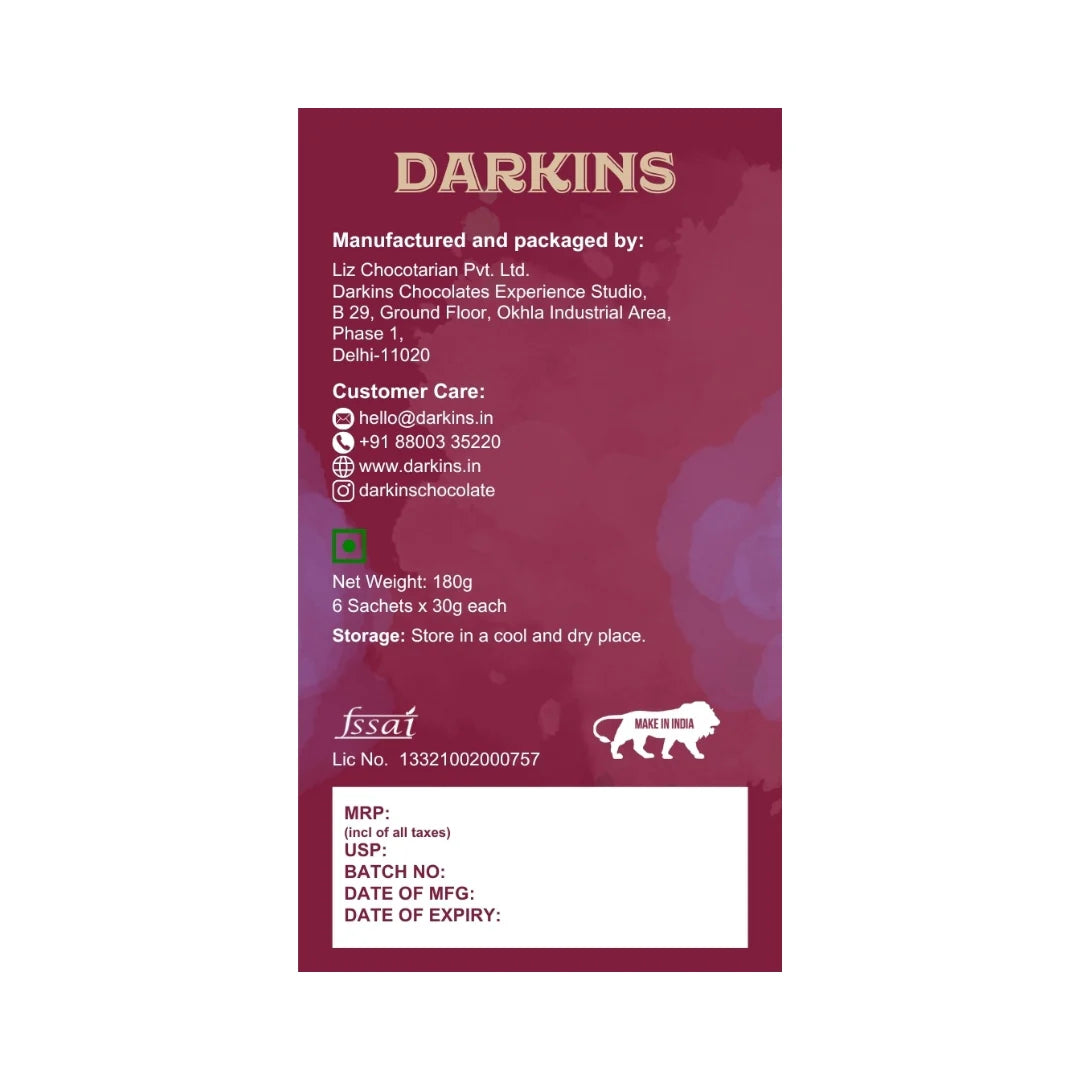 Hot Chocolate | Classic – Natural – Vegan &amp; Gluten Free – Darkins – Pack Of 6 – 180gm