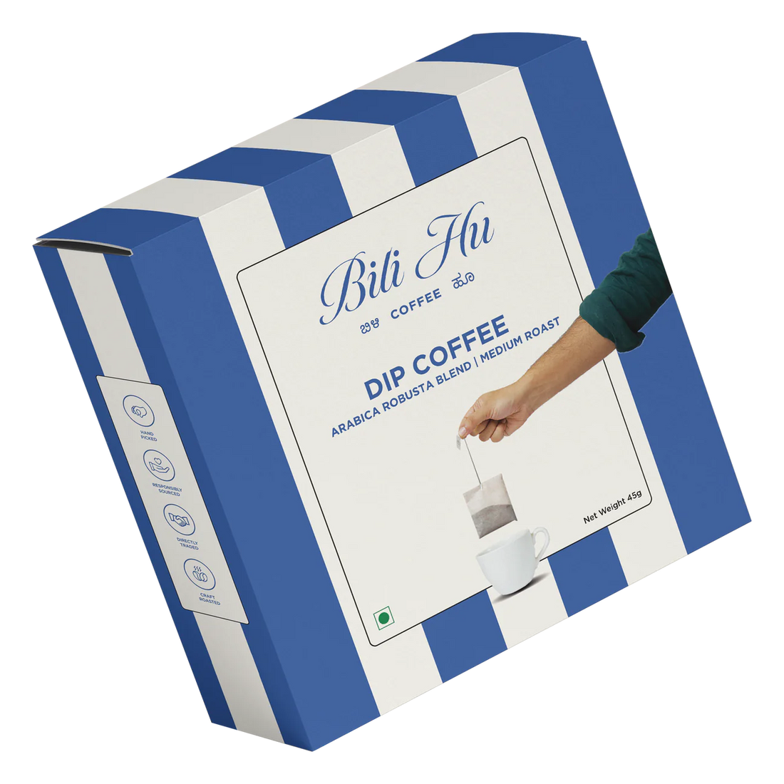 Coffee | Hot Coffee Dip Bags - Arabica Robusta Blend - Medium Roast - Bili Hu - 9g x 5 Sachets - Pack Of 5