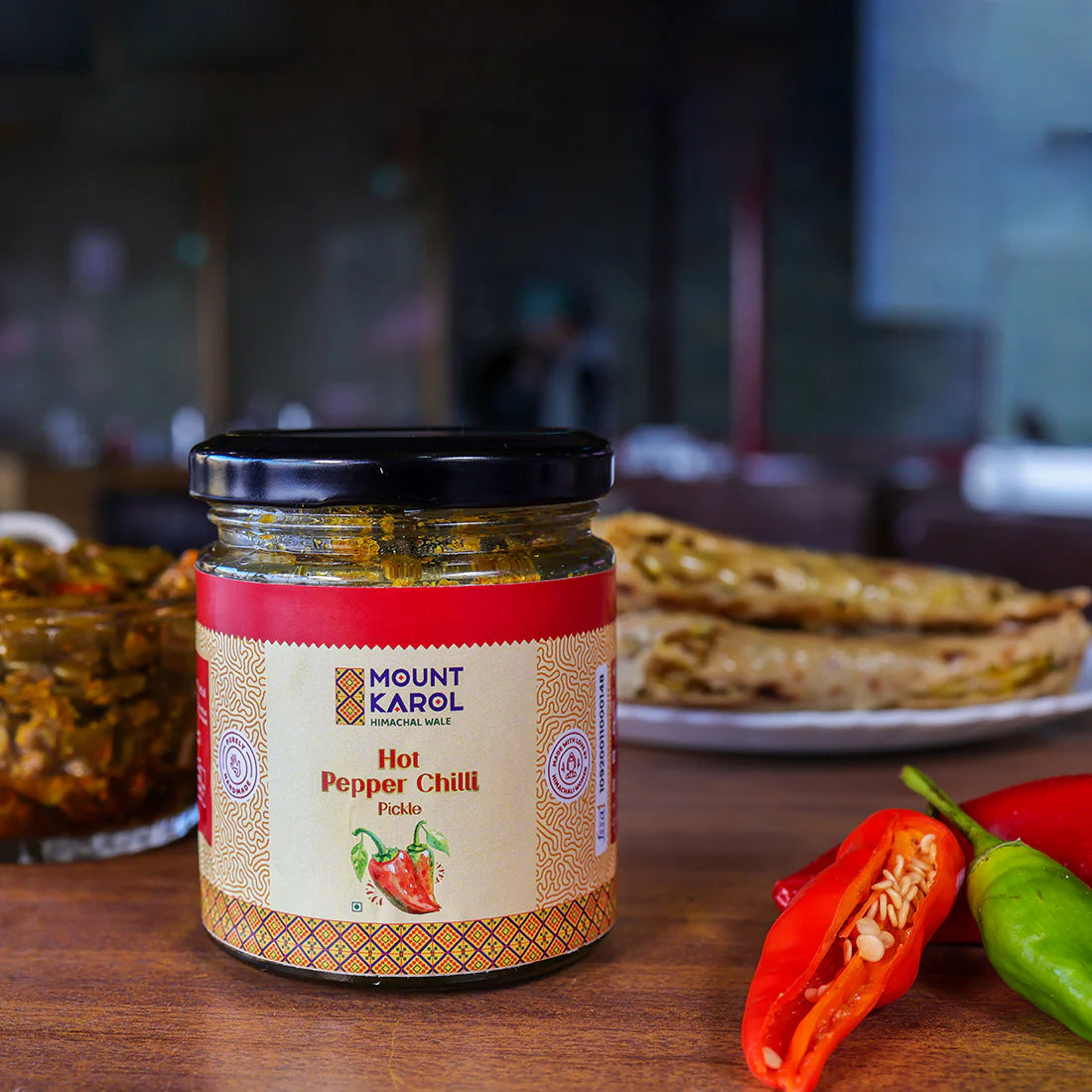 Pickle | Hot Pepper Chilli Pickle - (Made With Cold Pressed Mustard Oil) - Pure Himalayan Flavor - No emulsifiers, Stabilisers, Nothing Artificial, No Flavour Enhancers, Colours &amp; No Artificial Preservatives - Mount Karol - 300gm