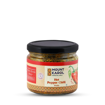 Pickle | Hot Pepper Chilli Pickle - (Made With Cold Pressed Mustard Oil) - Pure Himalayan Flavor - No emulsifiers, Stabilisers, Nothing Artificial, No Flavour Enhancers, Colours &amp; No Artificial Preservatives - Mount Karol - 300gm