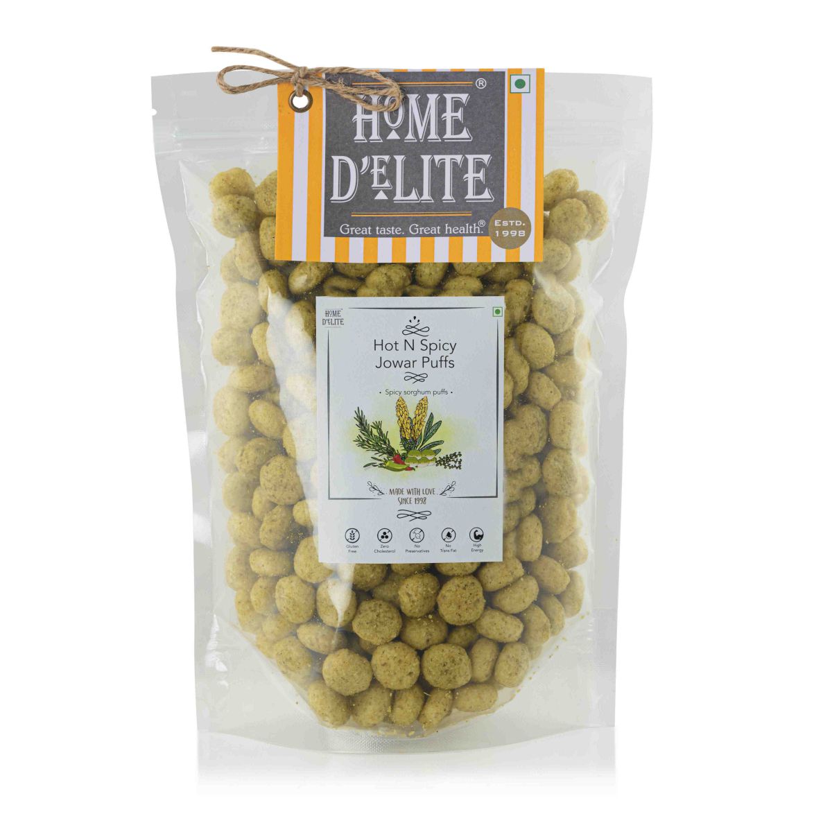 Puffs | Green Herbs Jowar Puffs - Gluten Free, Zero Cholesterol, No Preservatives &amp; No Trans Fat -  Home D’elite  - 150gm