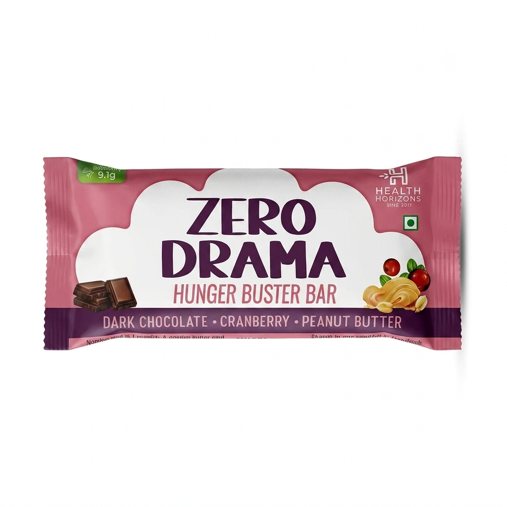 Bar |Hunger Buster Bar (Dark Chocolate, Cranberry, Peanut Butter) -Plant Based - Zero Drama - No Added Sugar, &amp;amp; No Added Preservatives -Health Horizons-55gm