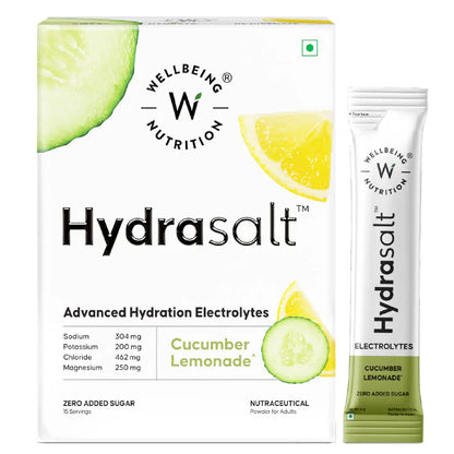 Electrolyte | Hydrasalt Cucumber Lemonade (Cucumber Lemonade) - No Added Sugar, No Colors &amp; No Artificial Sweeteners - Wellbeing Nutrition - 15 Servings