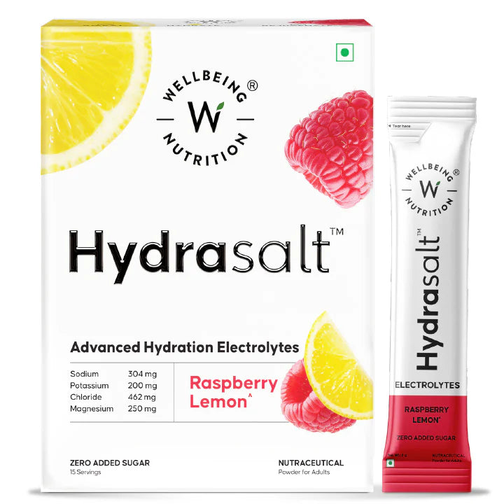 Electrolyte | Hydrasalt (Raspberry Lemon) - No Added Sugar, No Colors & No Artificial Sweeteners - Wellbeing Nutrition - 15 Servings