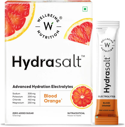 Electrolyte | Hydrasalt (Blood Orange)- Advanced Hydration Electrolytes -Unlock Cellular Hydration- No Added Sugar, No Colors &amp; No Artificial Sweeteners - Wellbeing Nutrition - 15 Servings