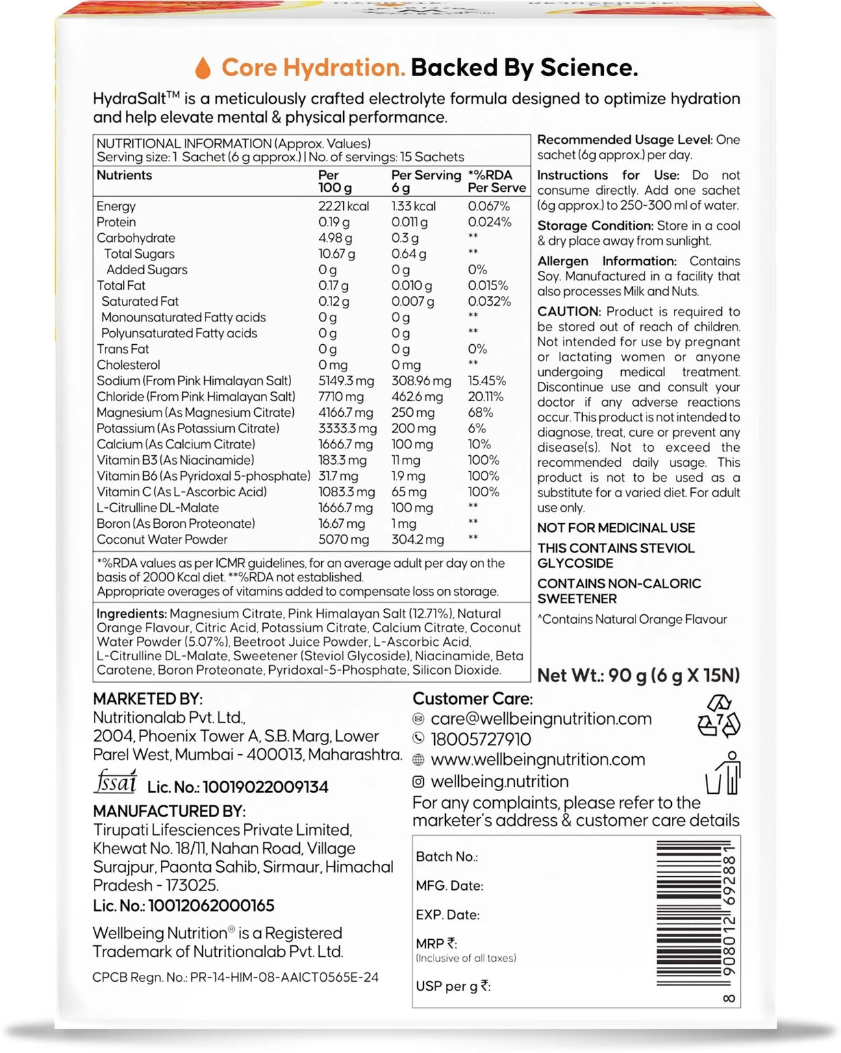 Electrolyte | Hydrasalt (Blood Orange)- Advanced Hydration Electrolytes -Unlock Cellular Hydration- No Added Sugar, No Colors &amp; No Artificial Sweeteners - Wellbeing Nutrition - 15 Servings