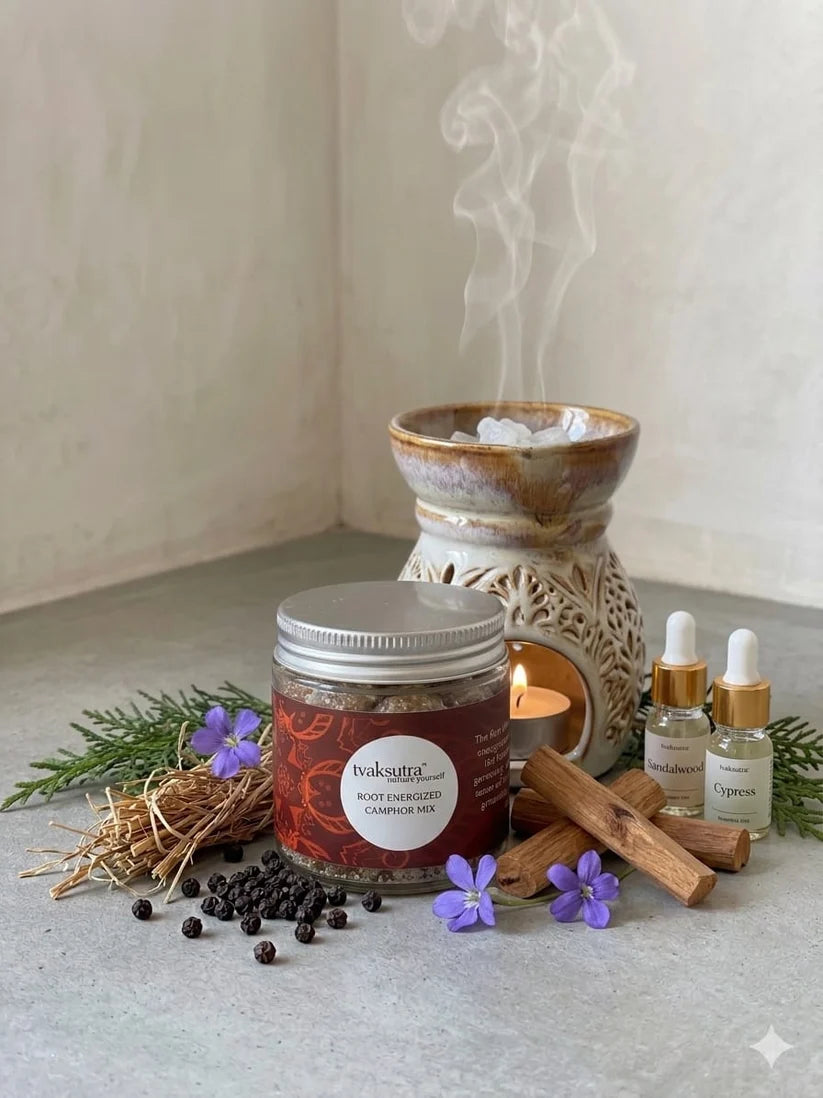 Camphor Blend- Root Energized Camphor Mix -Cleanse Spaces and Uplift Energy- Tvaksutra -70gm