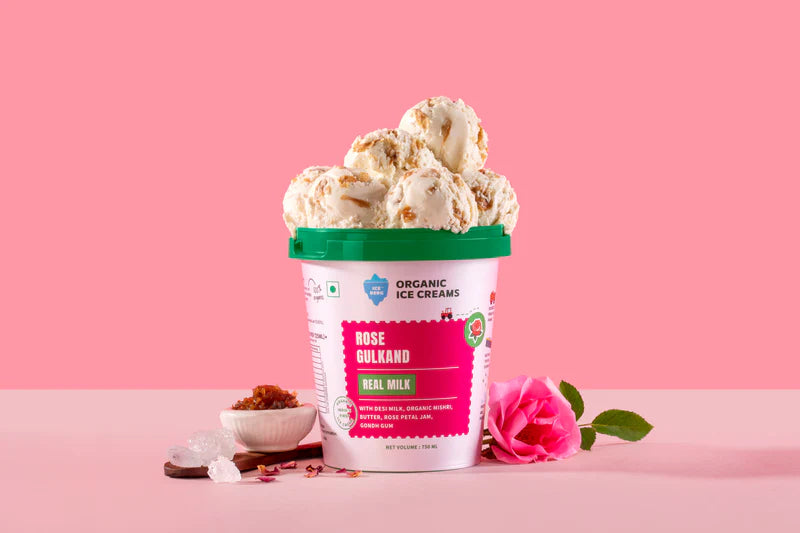 Ice Cream |Rose Gulkhand (Made From Desi Milk, Gondh Gum, Organic Mishri, Butter, Rose Petal Jam )- Iceberg Organic Ice Cream – 750ml
