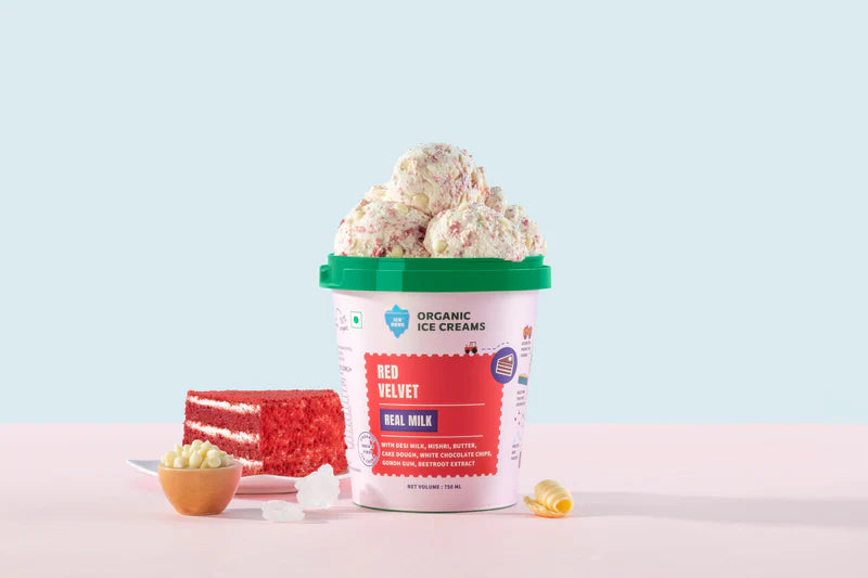 Ice Cream |Red Velvet Ice Cream (Made From Real Milk, Gondh Gum, Organic Butter, Red Velvet) - Churned with authentic &amp; Real Ingredients - Iceberg Organic Ice Cream - 750ml