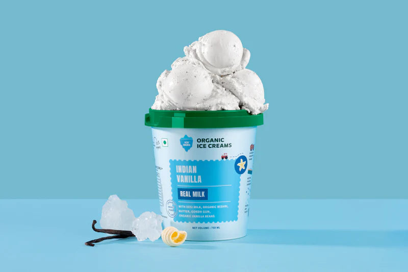 Ice Cream | Indian Vanilla Ice Cream (Made From Real Milk, Gondh Gum, Organic Butter, Indian Vanilla) - Churned with Authentic &amp; Real Ingredients - Iceberg Organic Ice Cream - 750ml