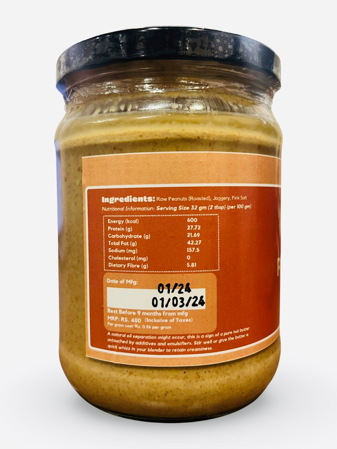 Peanut Butter | Jaggery - Vegan & Gluten Free - No Preservatives, No Palm Oil, No Artificial Flavour, Non GMO Peanuts - Nature&
