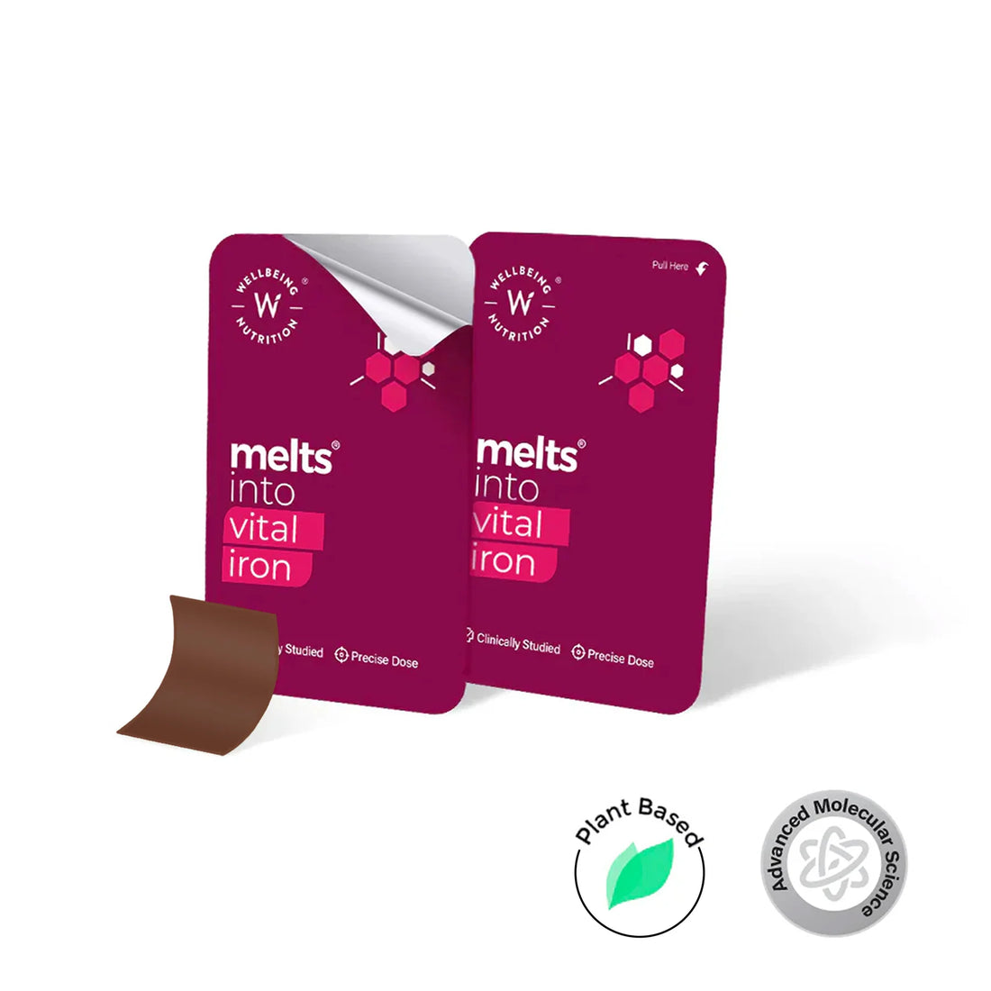 Melts Into Vital Iron ( Iron + Folic Acid )- Peach and Lychee Flavour – USDA Organic – Vegan &amp;amp; Zero Sugar – Wellbeing Nutrition – 30 Oral Strips