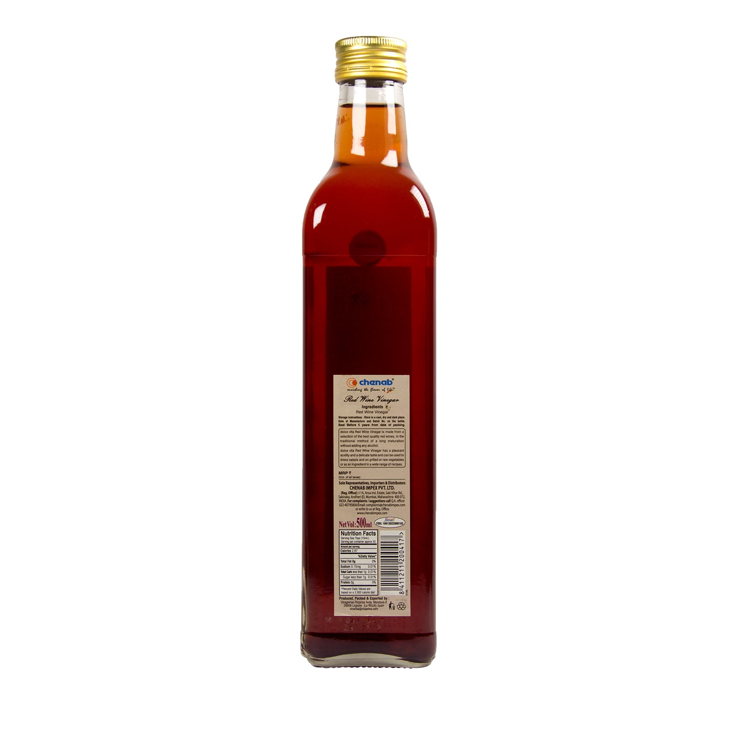 Vinegar | Red Wine Vinegar - 6% Acidity - No Artificial Colors &amp; No Added Sugar - Dolce Vita - 500ml