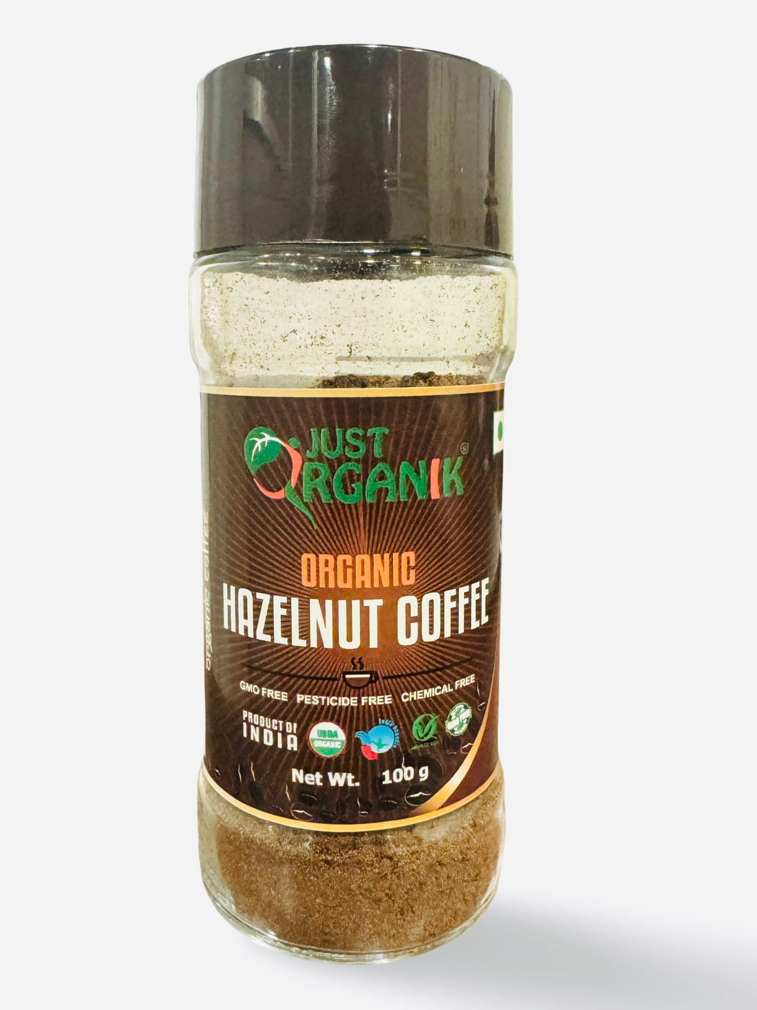 Coffee | Hazelnut Coffee - GMO Free, Pesticide Free &amp;amp; Chemical Free - USDA Organic - Just Organik - 100gm