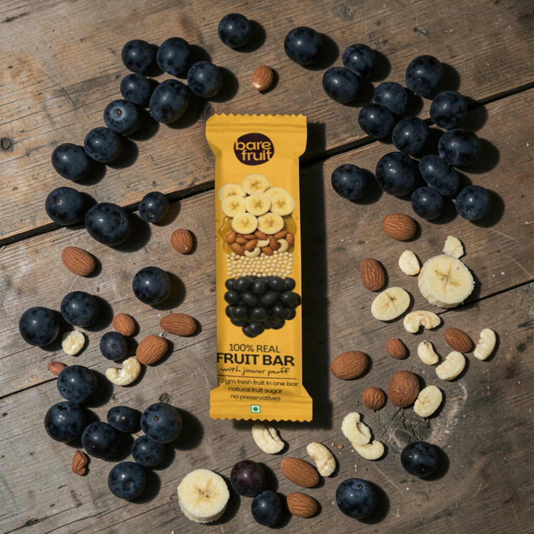 Fruit Bar With Jowar Puff - 1 00% Real Fruits -  Natural Fruit Sugar, &amp;amp; No Added Preservatives - Bare Fruit - 25gm