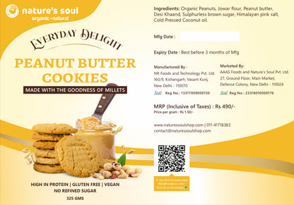 Peanut Butter Cookies | Everyday Delight – High In Protein, Vegan, Gluten Free, Refined Sugar Free, No Stabilizers, No Emulsifiers, No Artificial Flavours &amp;amp; No Preservatives – Nature’s Soul – 325gm